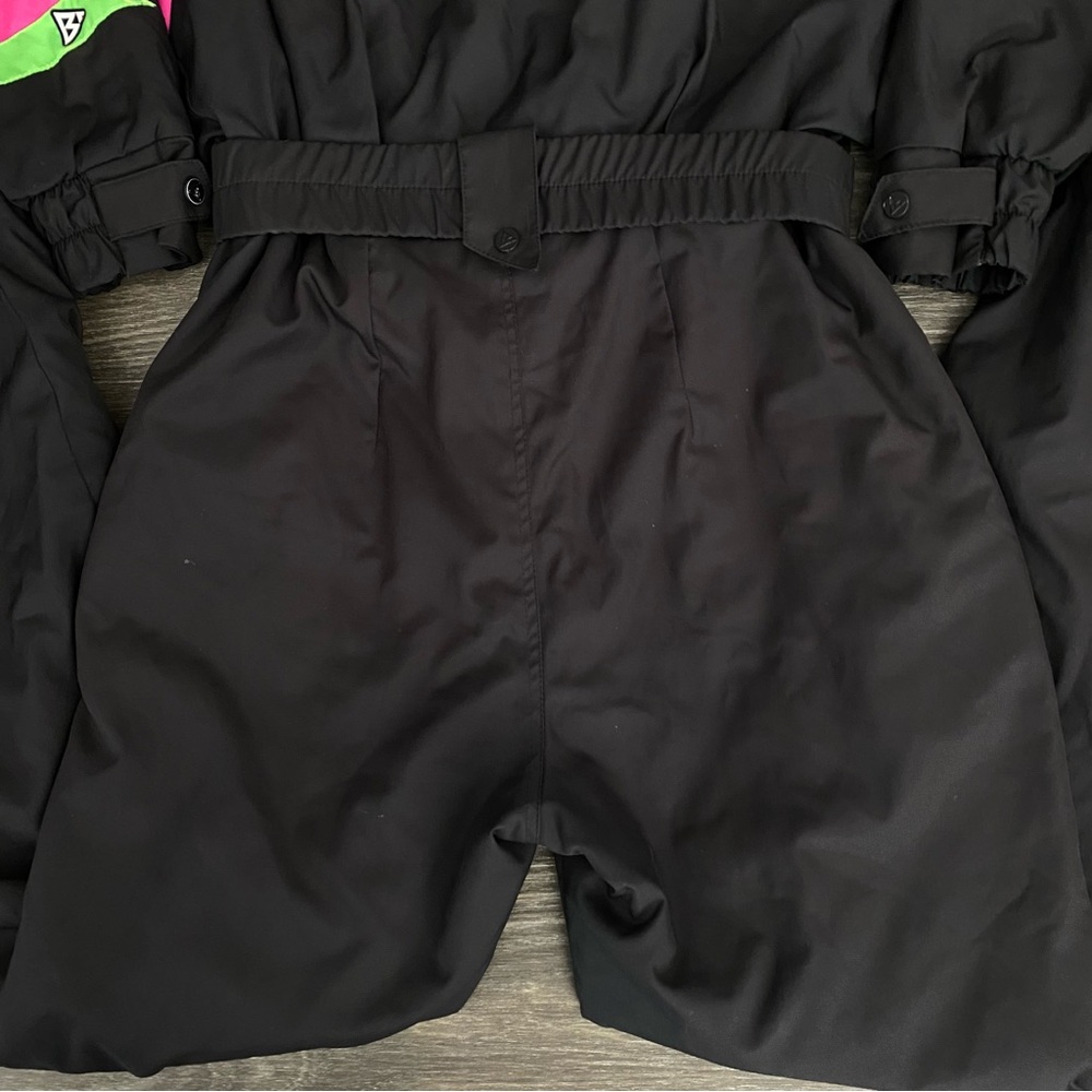 Vintage Black Bear Snow Suit Womens Medium Pink Green Ski Snowboard One Piece - Picture 8 of 14